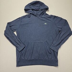 Lacoste Navy Blue Heathered Pullover Hoodie Embroidered Crocodile Logo Size 6